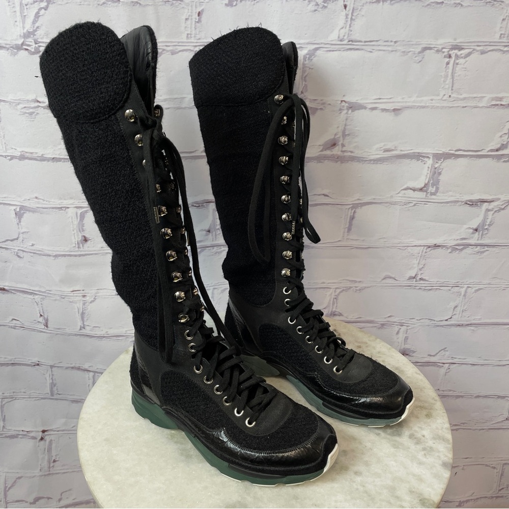 Chanel Tweed and Leather Sneaker Boots